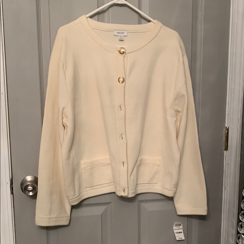 ON.34th Cream Button-Up Women's Sweater